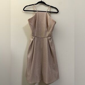 Jules & Cleo Shimmer Nights Square Neck Formal Mini Dress in Nude and Silver - 8